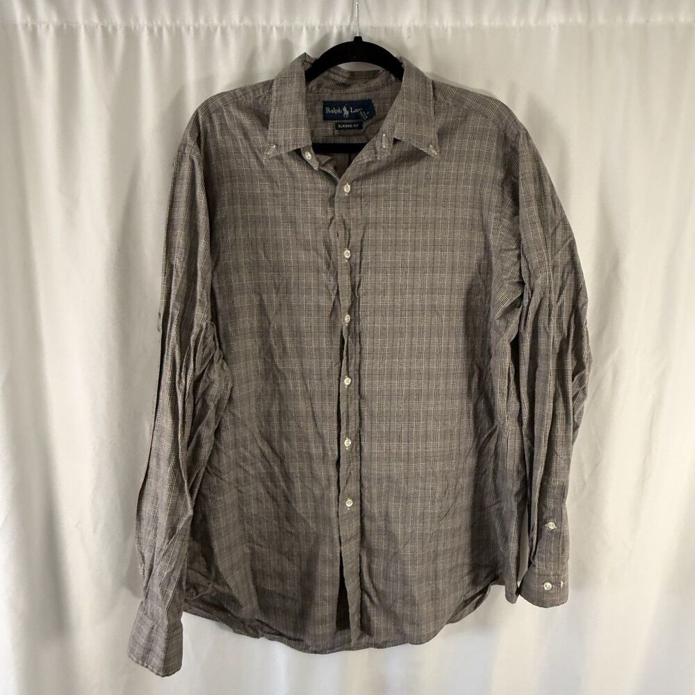 Ralph Lauren Dress Shirt Men's 16.5 Plaid Classic Fit Button Up Long Sleeve - Picture 1 of 12